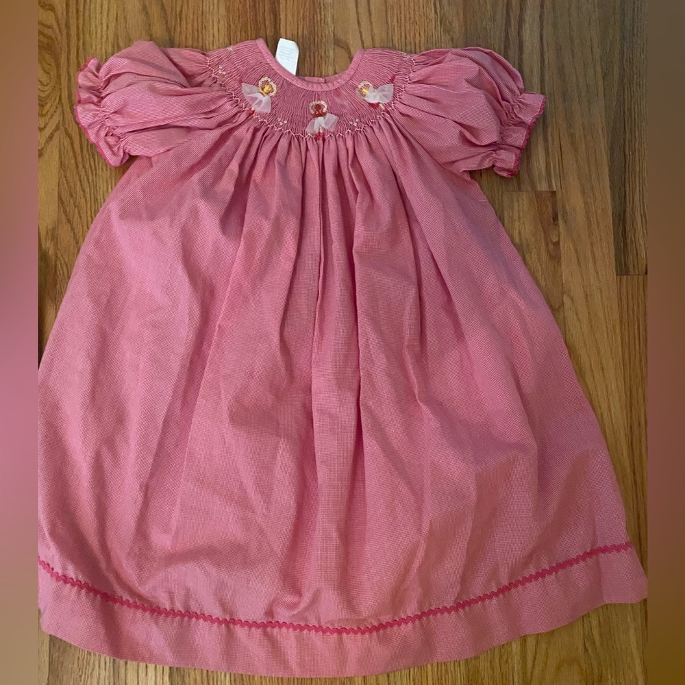 Vive La Fete Collection One Size Smocked Pink Checked Dress Embroidered